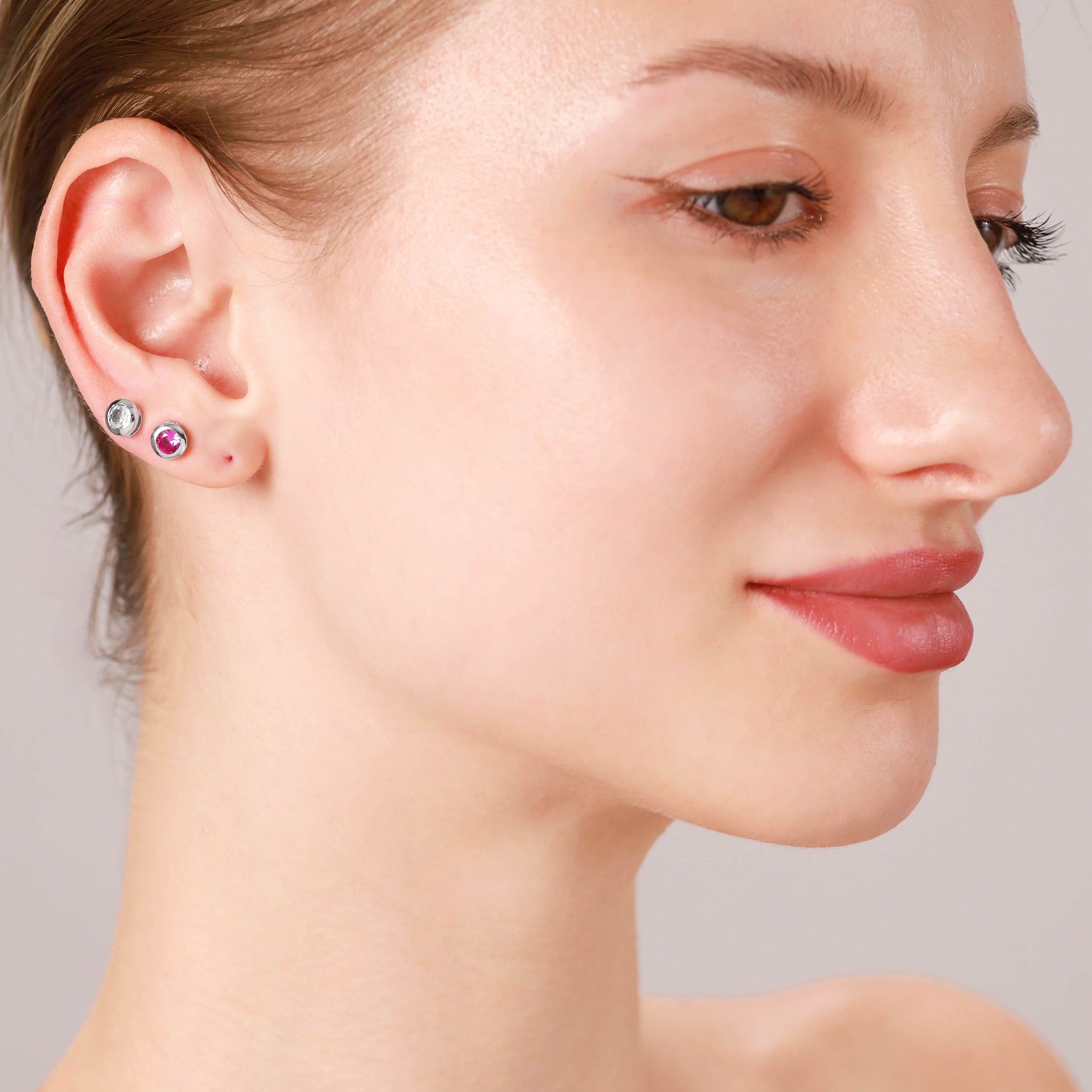 4MM Petite Round Shape Created Pink Tourmaline 925 Sterling Silver Bezel Set Stud Earrings Jewelry for Women or Men October Gemstone Birthstone - Silvershake-store