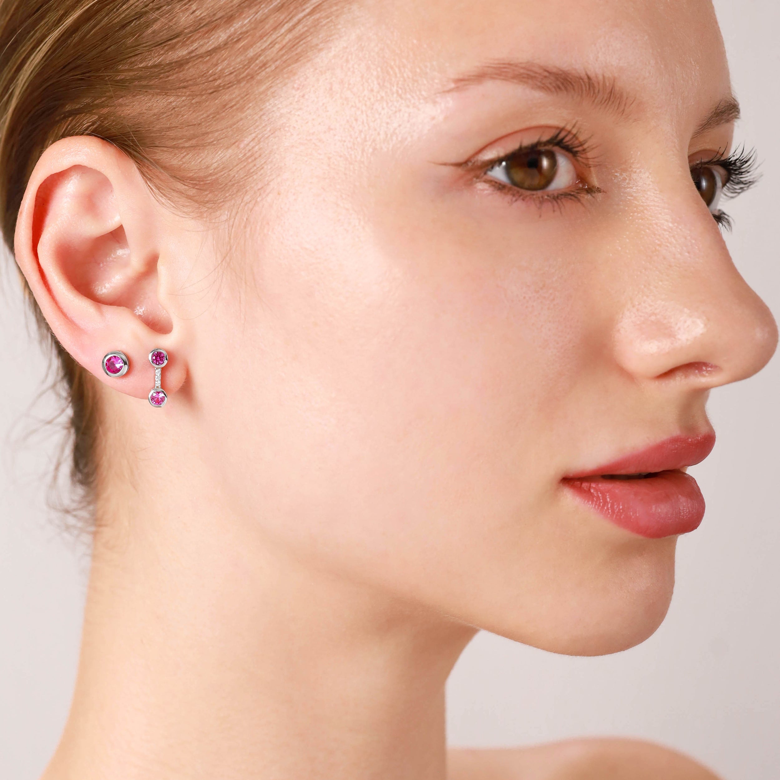 4MM Petite Round Shape Created Pink Tourmaline 925 Sterling Silver Bezel Set Stud Earrings Jewelry for Women or Men October Gemstone Birthstone - Silvershake-store