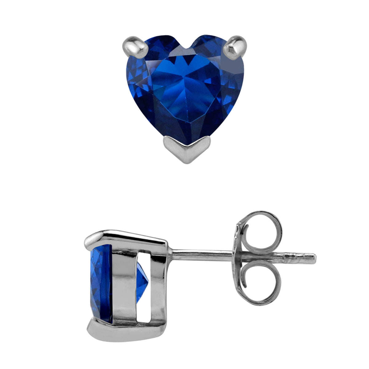 7mm Created Heart Shape Blue Sapphire White Gold Plated 925 Sterling Silver Stud Earrings