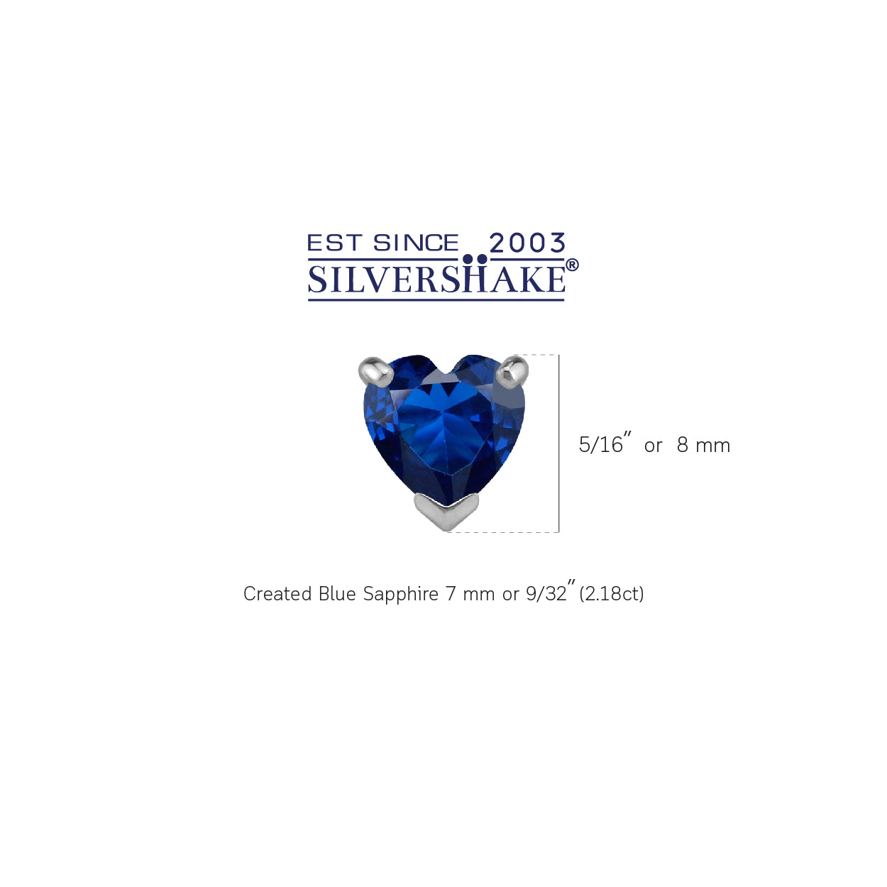 7mm Created Heart Shape Blue Sapphire White Gold Plated 925 Sterling Silver Stud Earrings