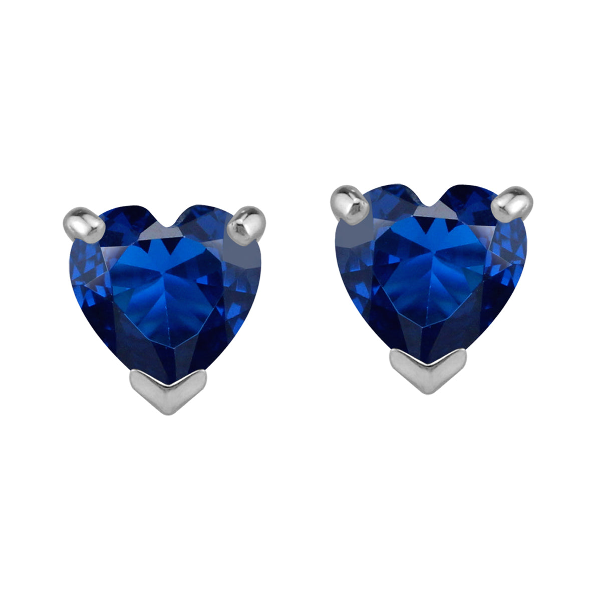 7mm Created Heart Shape Blue Sapphire White Gold Plated 925 Sterling Silver Stud Earrings