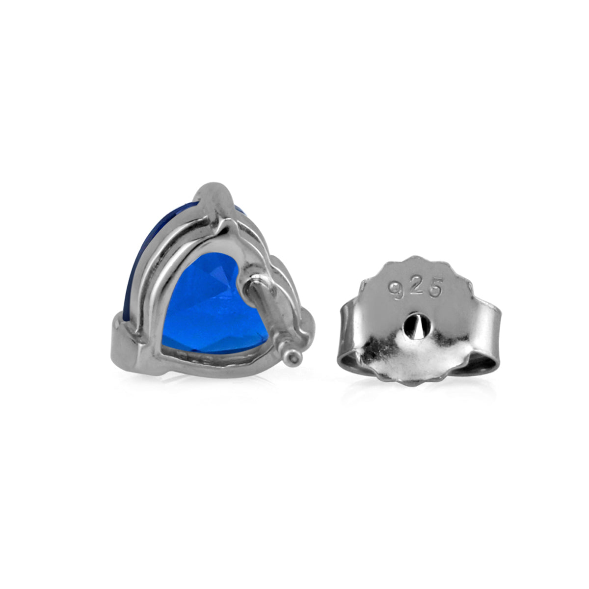 7mm Created Heart Shape Blue Sapphire White Gold Plated 925 Sterling Silver Stud Earrings