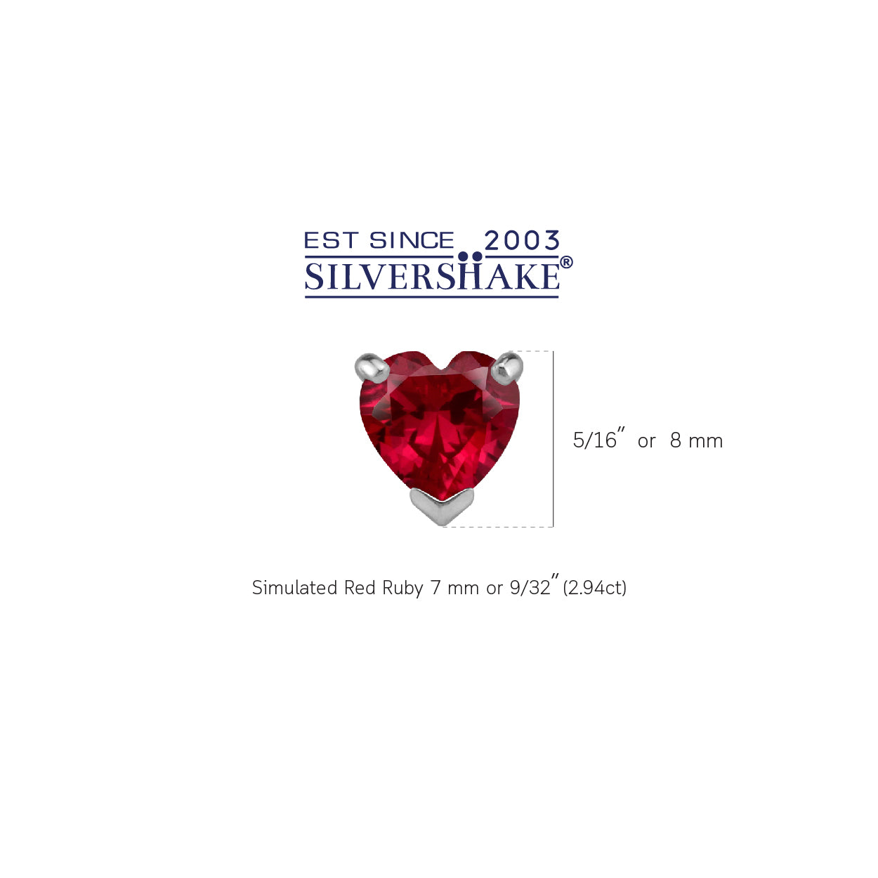 7mm Simulated Heart Shape Red Ruby White Gold Plated 925 Sterling Silver Stud Earrings