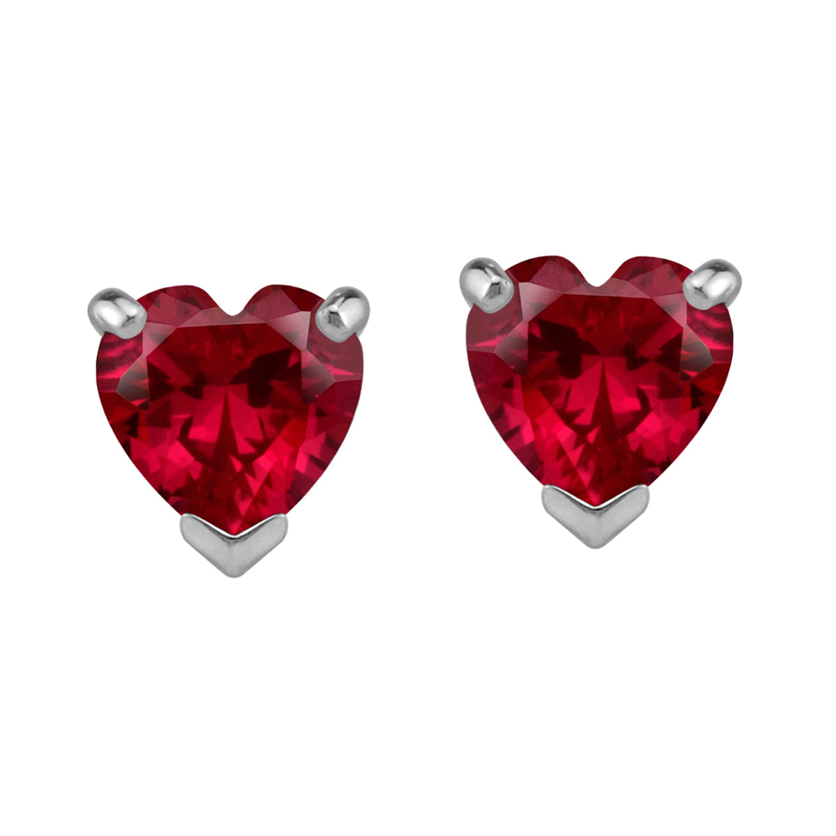 7mm Simulated Heart Shape Red Ruby White Gold Plated 925 Sterling Silver Stud Earrings