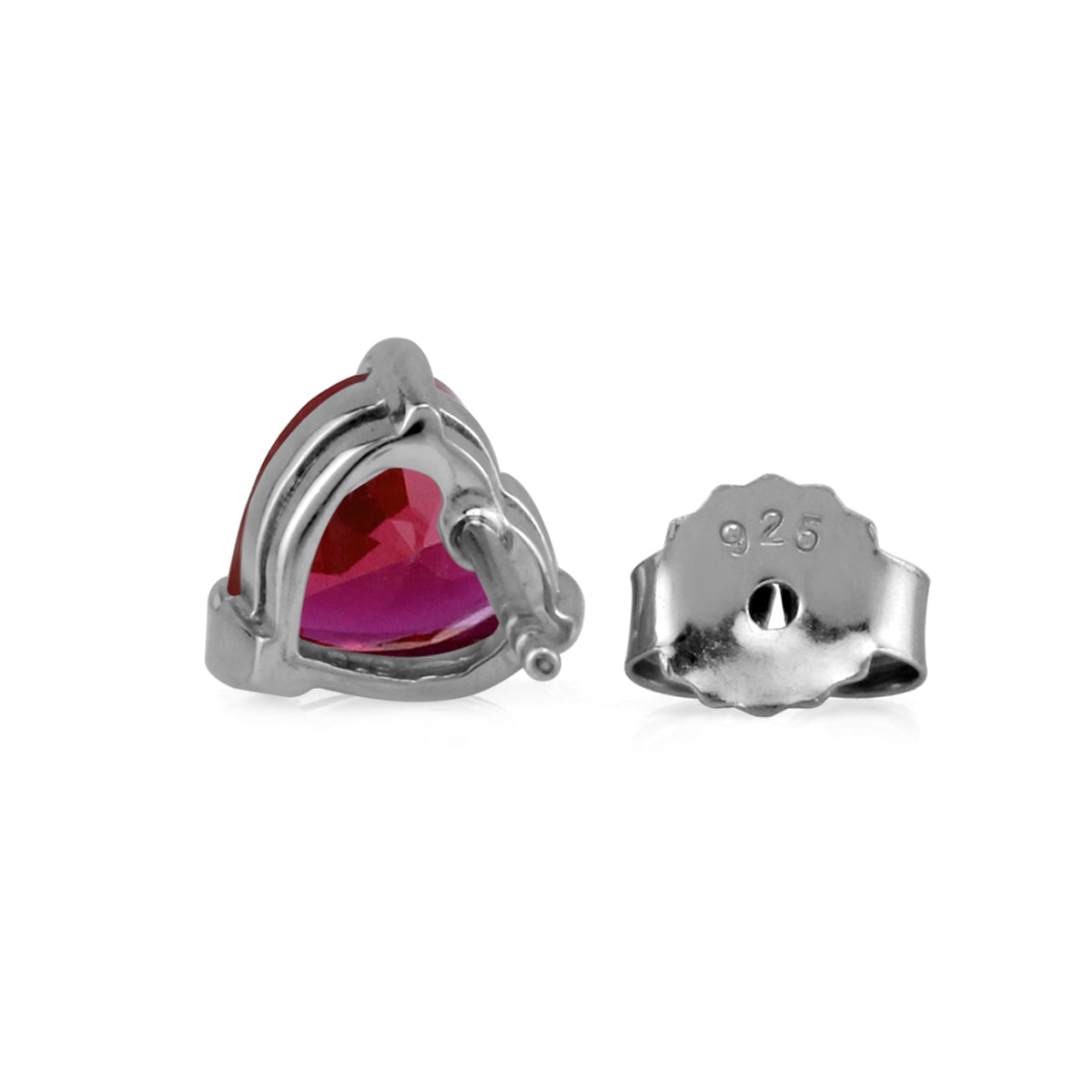 7mm Simulated Heart Shape Red Ruby White Gold Plated 925 Sterling Silver Stud Earrings
