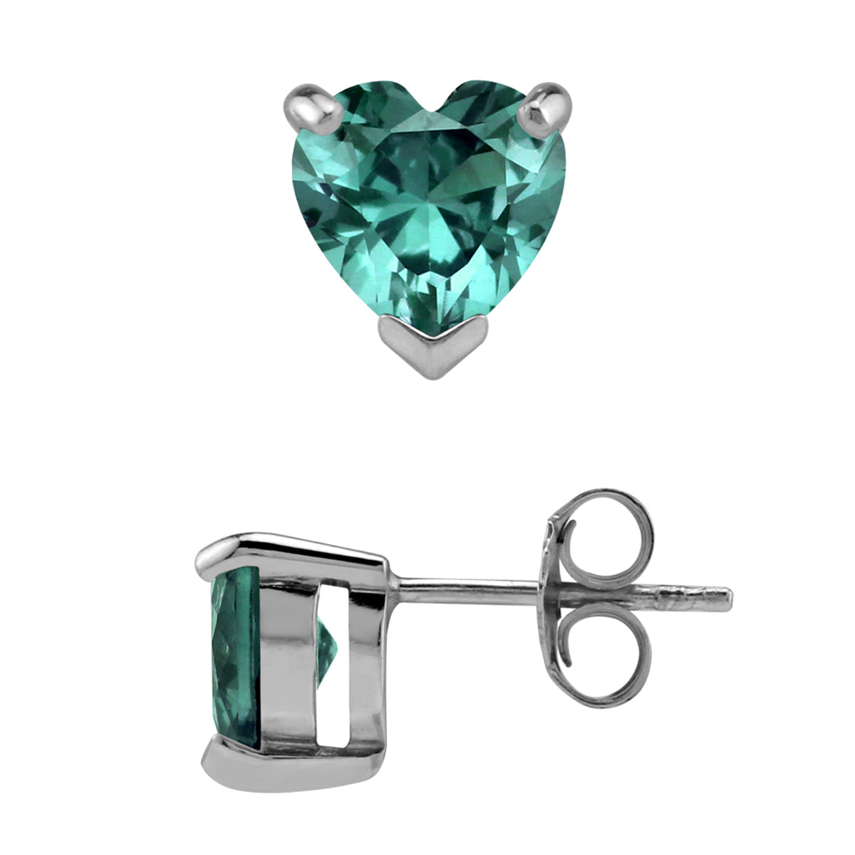 7mm Created Heart Shape Color Change Alexandrite White Gold Plated 925 Sterling Silver Stud Earrings