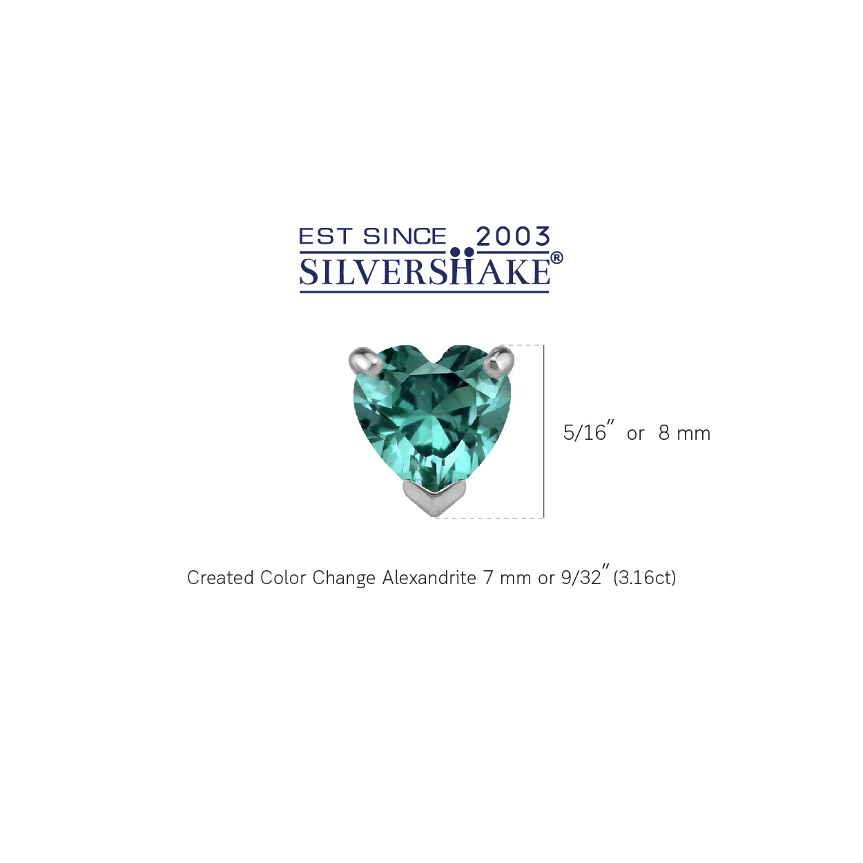 7mm Created Heart Shape Color Change Alexandrite White Gold Plated 925 Sterling Silver Stud Earrings