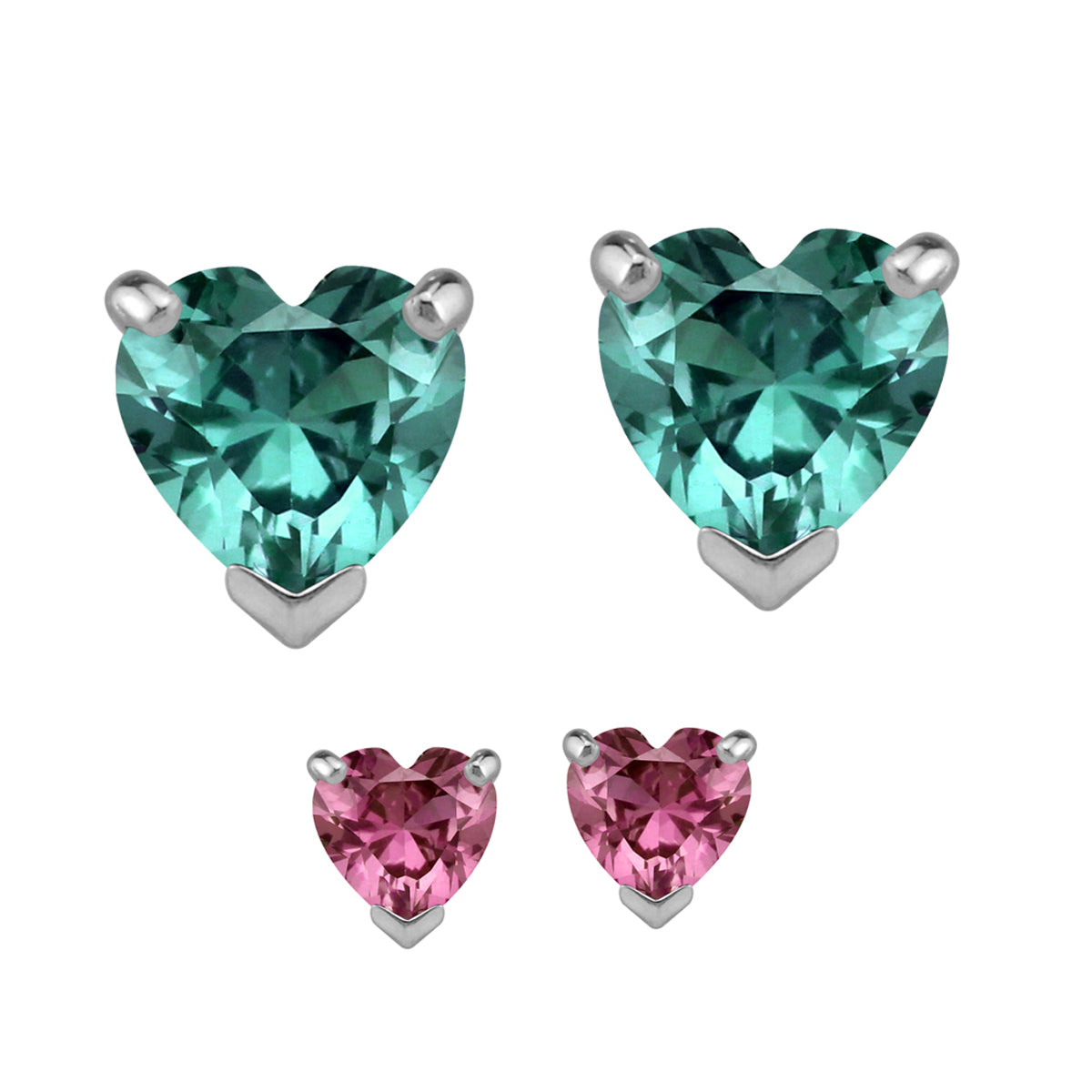 7mm Created Heart Shape Color Change Alexandrite White Gold Plated 925 Sterling Silver Stud Earrings