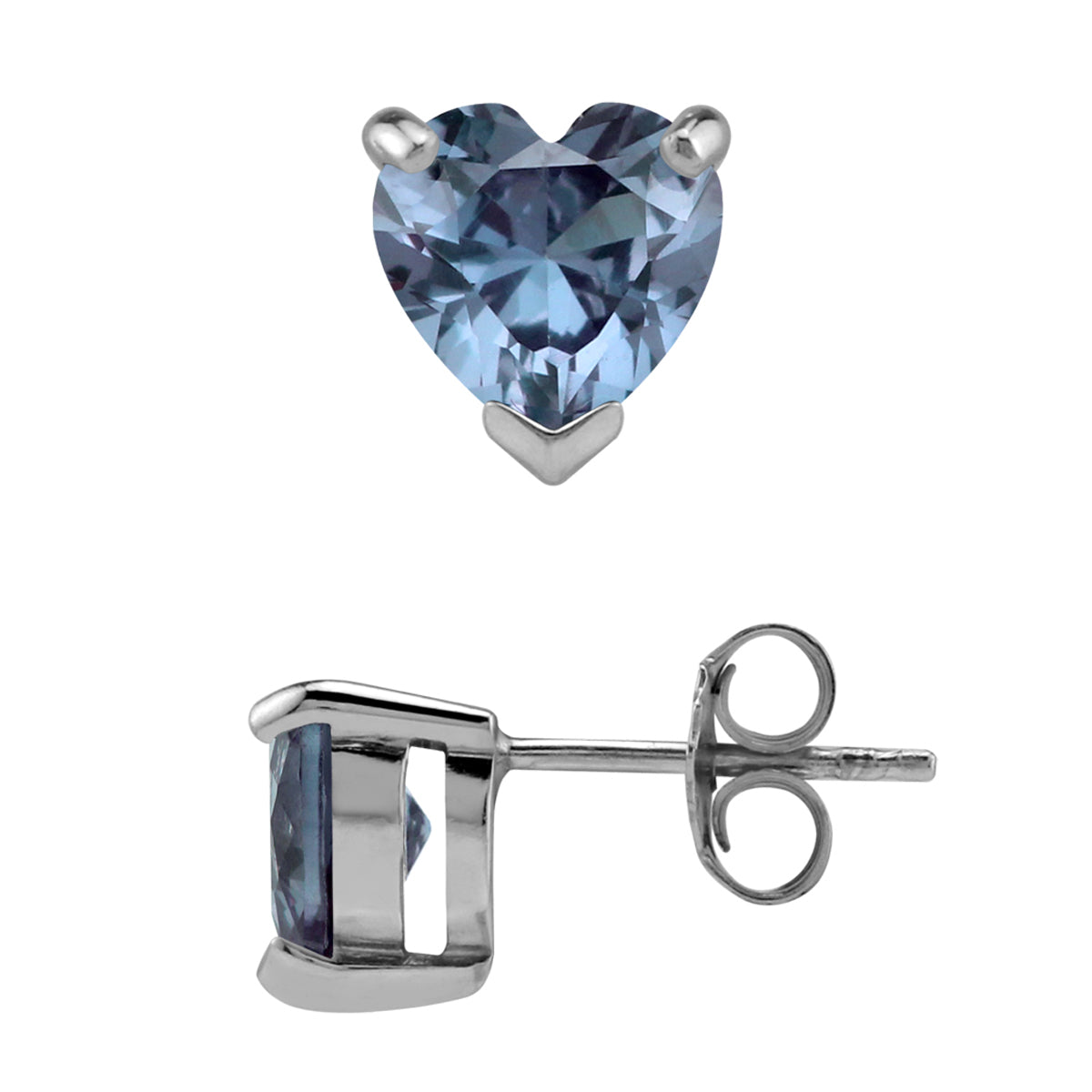 7mm Created Heart Shape Color Change Alexandrite White Gold Plated 925 Sterling Silver Stud Earrings