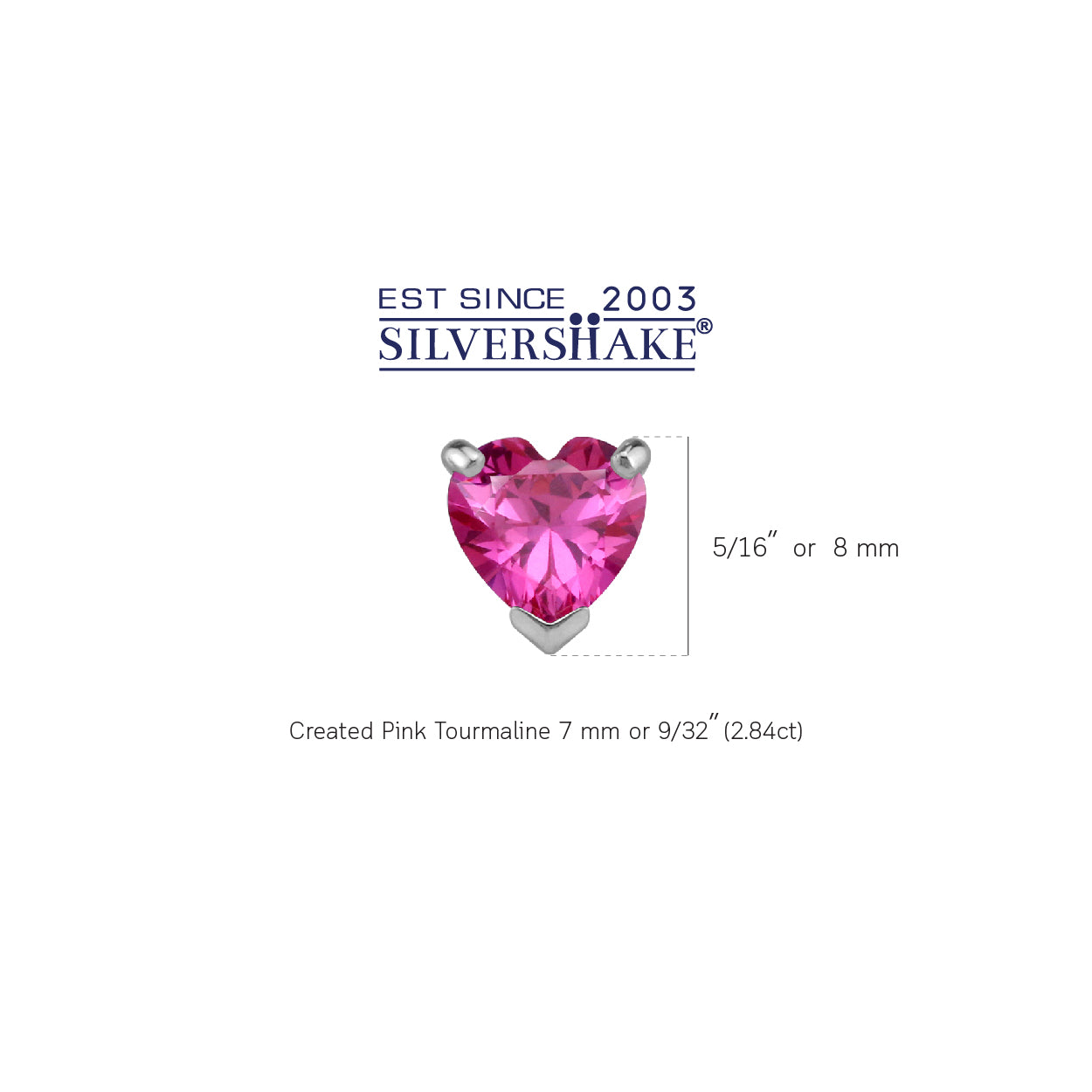 7mm Heart Shape Created Pink Tourmaline White Gold Plated 925 Sterling Silver Stud Earrings