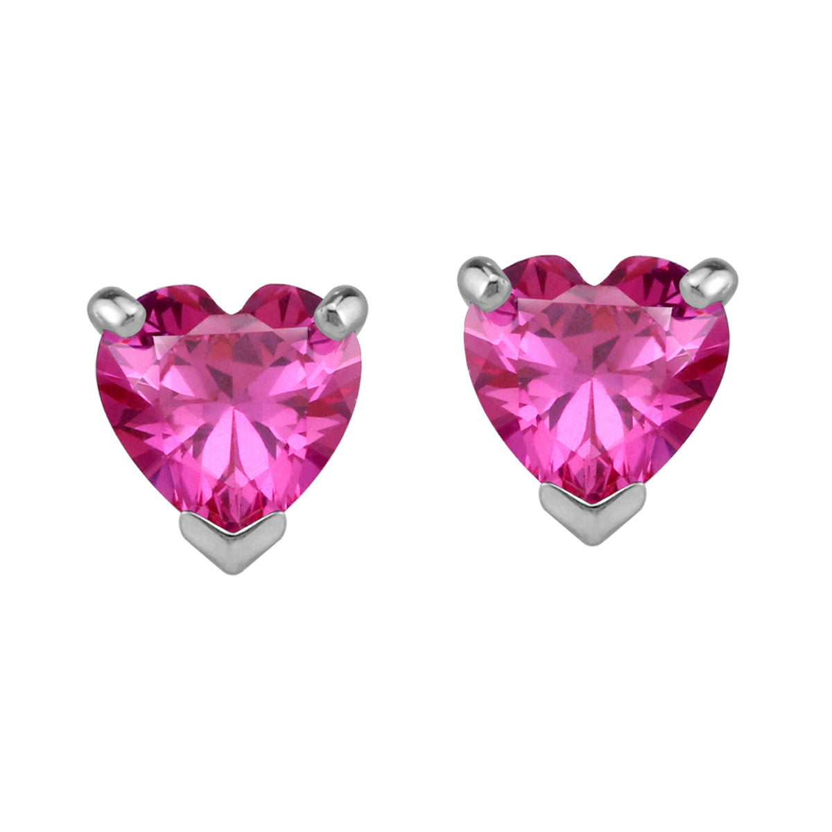 7mm Heart Shape Created Pink Tourmaline White Gold Plated 925 Sterling Silver Stud Earrings