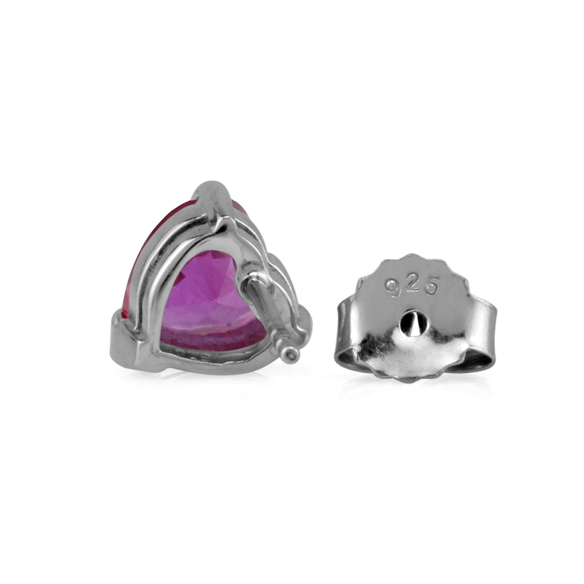 7mm Heart Shape Created Pink Tourmaline White Gold Plated 925 Sterling Silver Stud Earrings