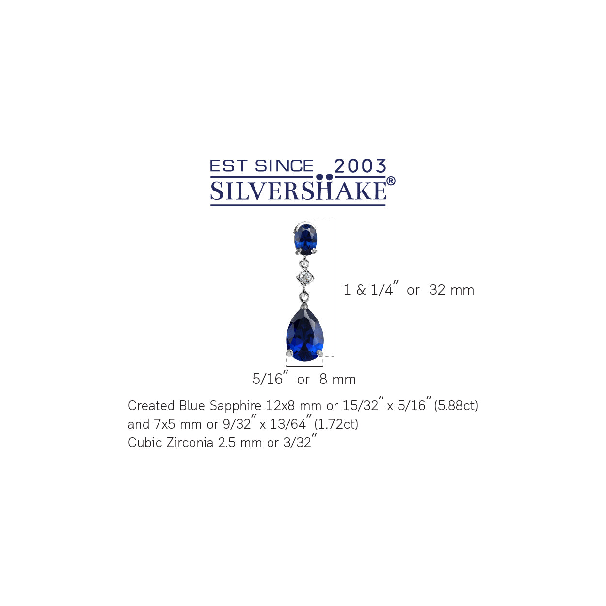 12x8mm Pear Shape Created Blue Sapphire White Gold Plated 925 Sterling Silver Drop Dangle Stud Post Earrings September Gemstone Birthstone