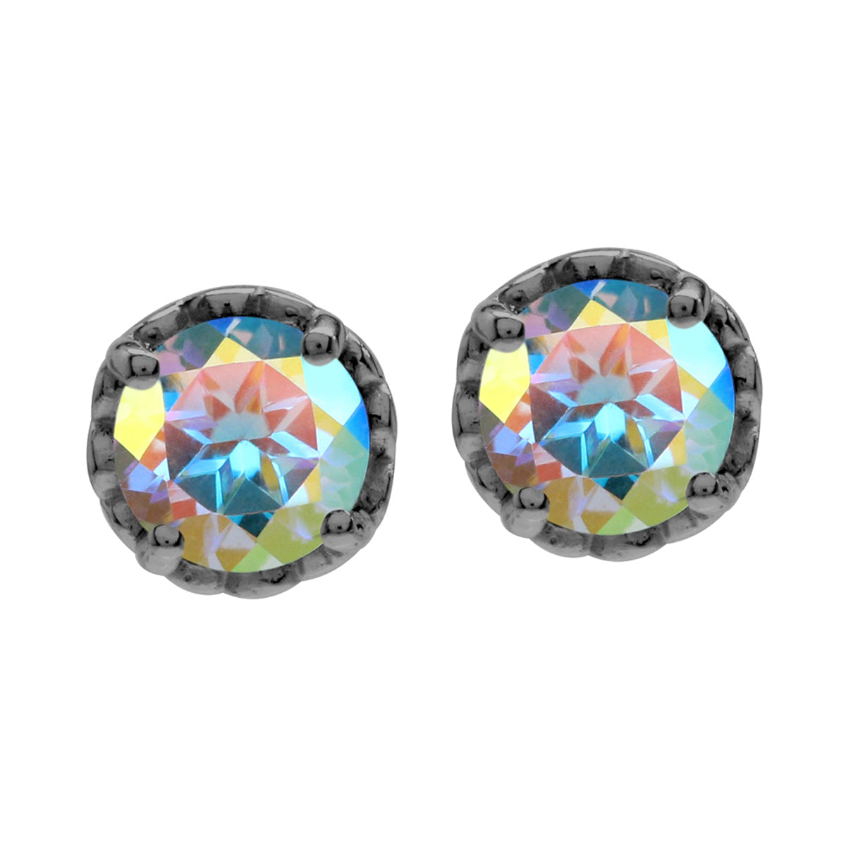 2 CTW 6MM Round Shape Genuine Mercury Mist Aurora Borealis (AB) Topaz Black Rhodium Plated 925 Sterling Silver Heart Victorian Style Stud/Post Gemstone Earrings for Women - Silvershake-store