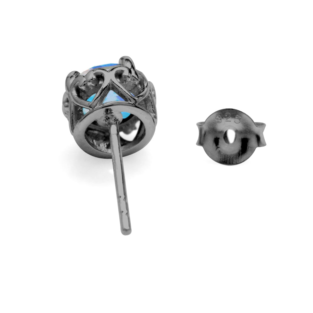 2 CTW 6MM Round Shape Genuine Mercury Mist Aurora Borealis (AB) Topaz Black Rhodium Plated 925 Sterling Silver Heart Victorian Style Stud/Post Gemstone Earrings for Women - Silvershake-store