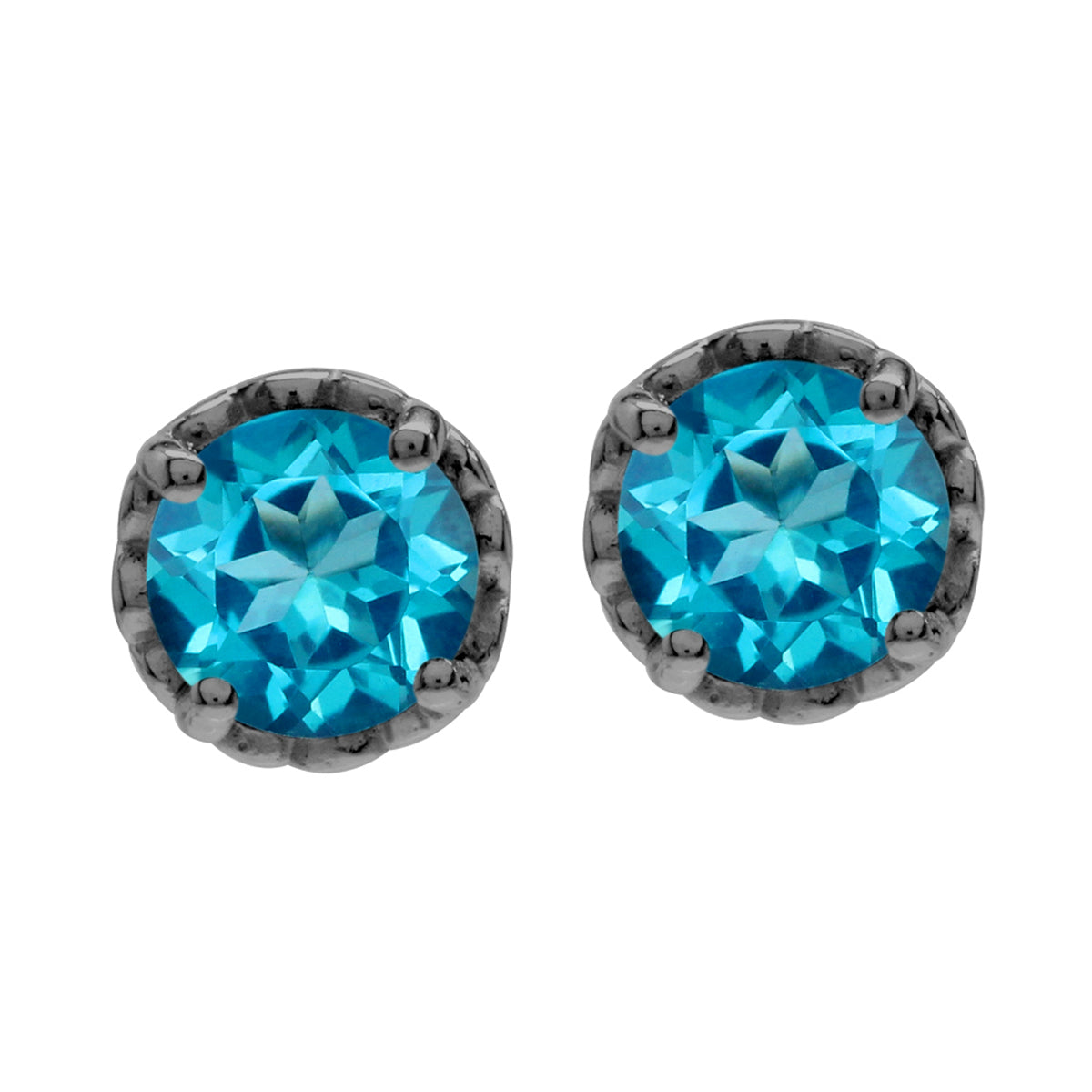 2 CTW 6MM Round Shape Genuine Paraiba Neon Blue Topaz Black Rhodium Plated 925 Sterling Silver Heart Victorian Style Stud/Post Gemstone Earrings for Women - Silvershake-store