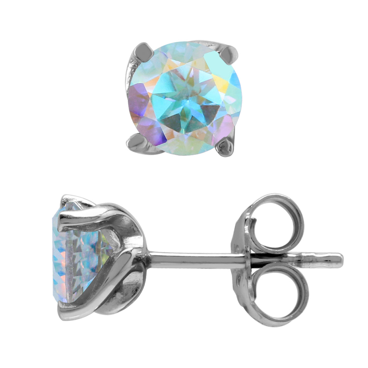 2 CTW 6MM Round Shape Genuine Mercury Mist Aurora Borealis (AB) Topaz 925 Sterling Silver Business Attire Stud Gemstone Earrings for Women - Silvershake-store