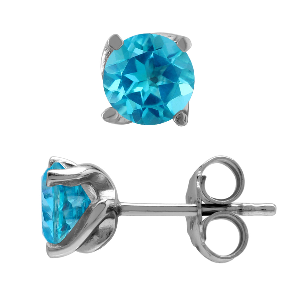 2 CTW 6MM Round Shape Genuine Paraiba Neon Blue Topaz 925 Sterling Silver Business Attire Stud Gemstone Earrings for Women - Silvershake-store