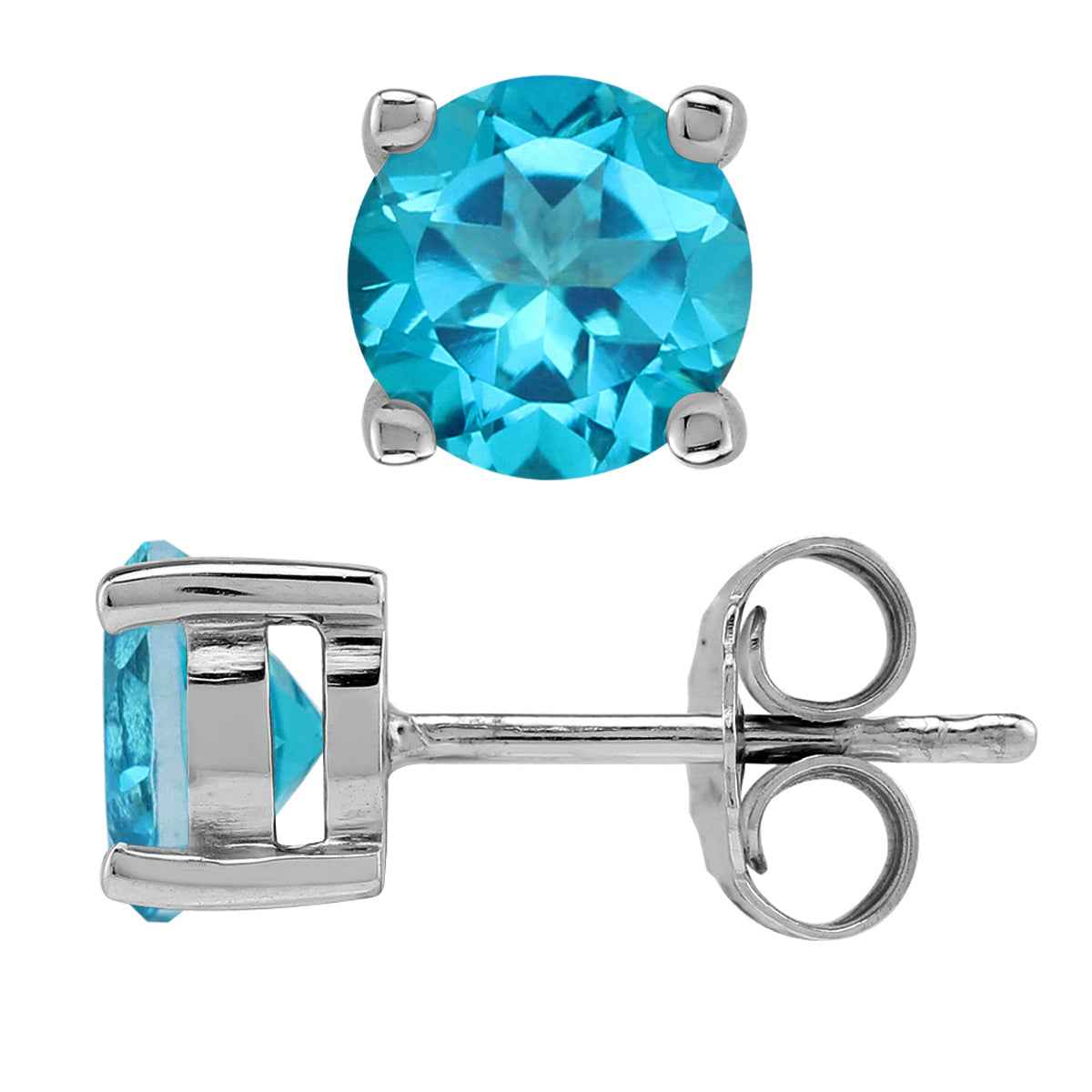 6MM Round Shape Genuine Paraiba Neon Blue Topaz White Gold Plated 925 Sterling Silver Stud Earrings