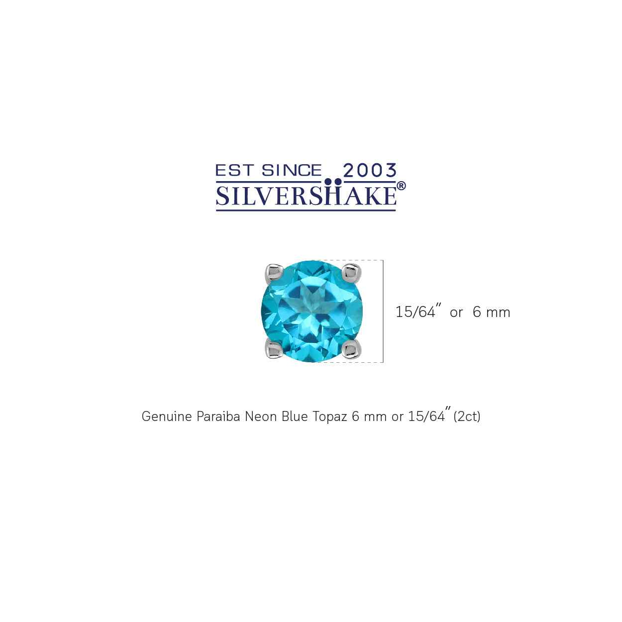 6MM Round Shape Genuine Paraiba Neon Blue Topaz White Gold Plated 925 Sterling Silver Stud Earrings