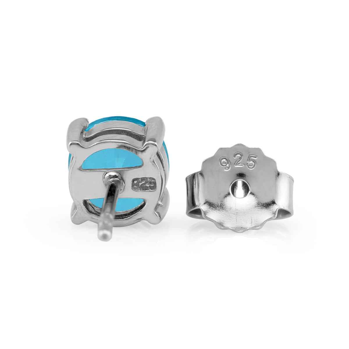 6MM Round Shape Genuine Paraiba Neon Blue Topaz White Gold Plated 925 Sterling Silver Stud Earrings