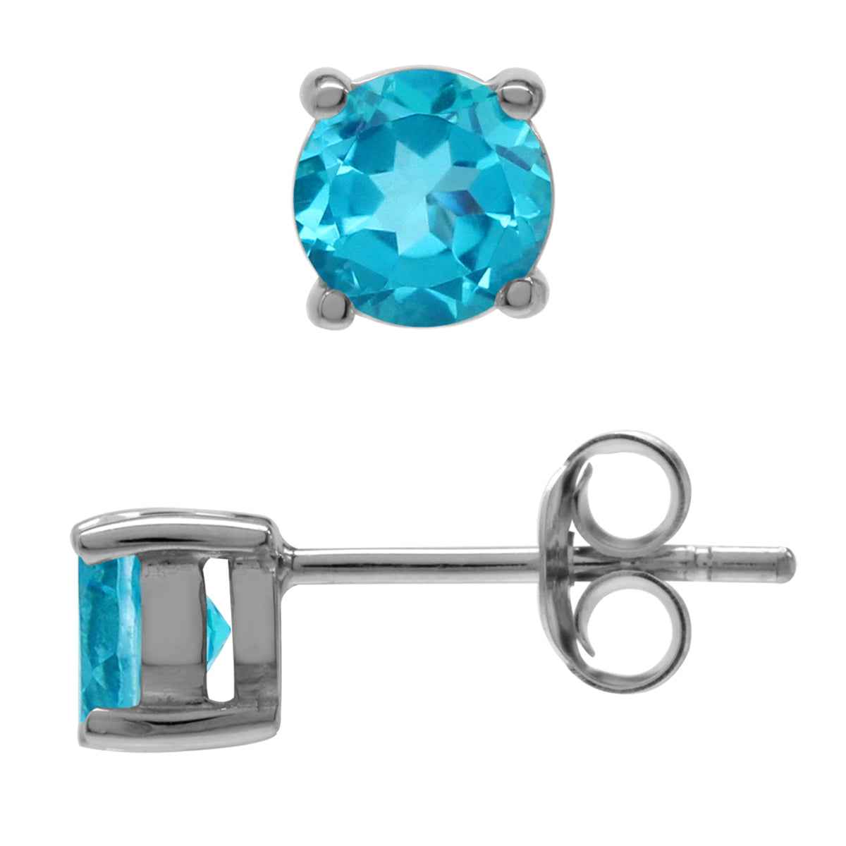 5MM Petite Round Shape Genuine Paraiba Neon Blue Topaz 925 Sterling Silver Stud Gemstone Earrings
