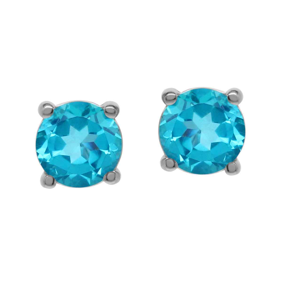 5MM Petite Round Shape Genuine Paraiba Neon Blue Topaz 925 Sterling Silver Stud Gemstone Earrings