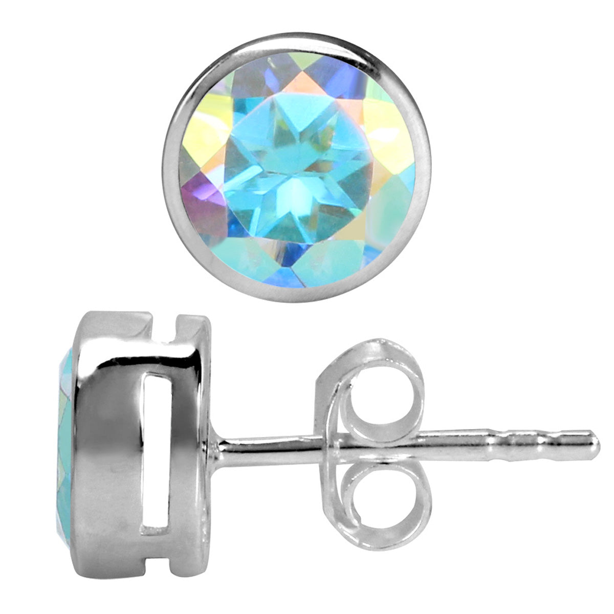 2 CTW 6MM Genuine Round Shape Mercury Mist Aurora Borealis (AB) Topaz 925 Sterling Silver Bezel Set Stud Gemstone Earrings for Women - Silvershake-store