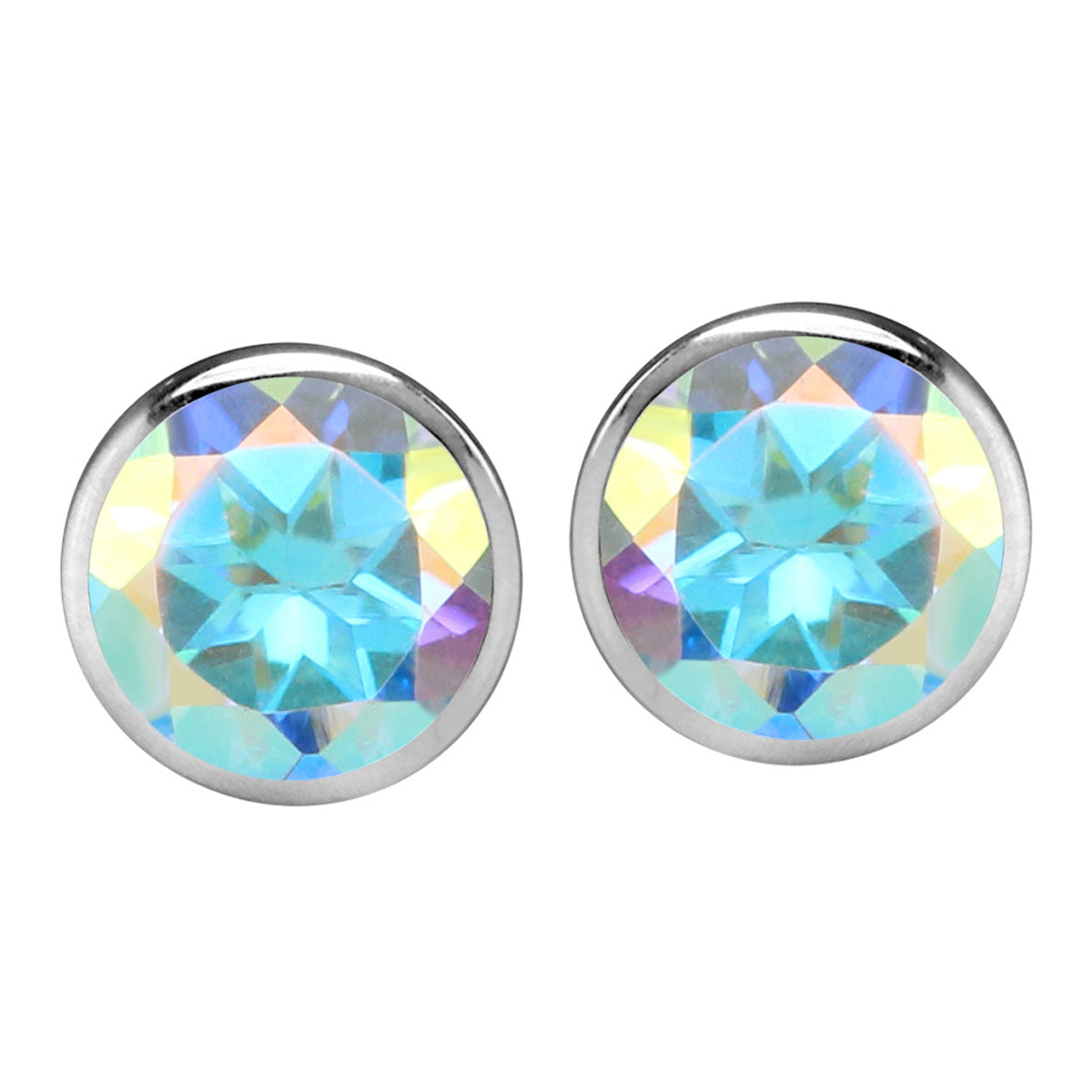 2 CTW 6MM Genuine Round Shape Mercury Mist Aurora Borealis (AB) Topaz 925 Sterling Silver Bezel Set Stud Gemstone Earrings for Women - Silvershake-store
