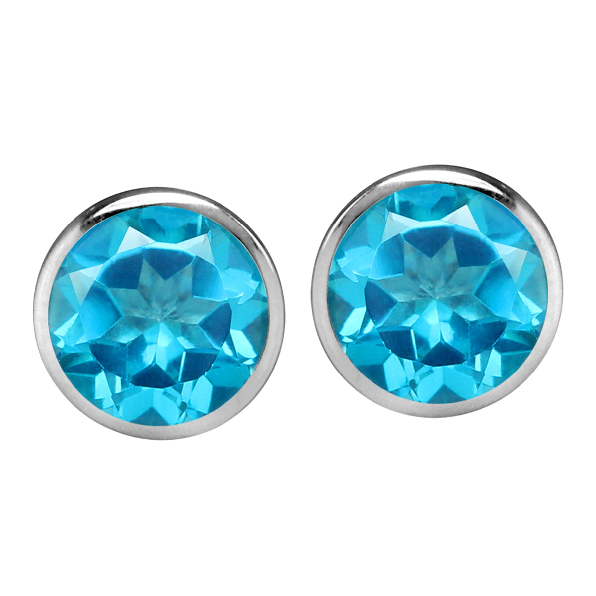 2 CTW 6MM Genuine Round Shape Paraiba Neon Blue Topaz 925 Sterling Silver Bezel Set Stud Gemstone Earrings for Women - Silvershake-store