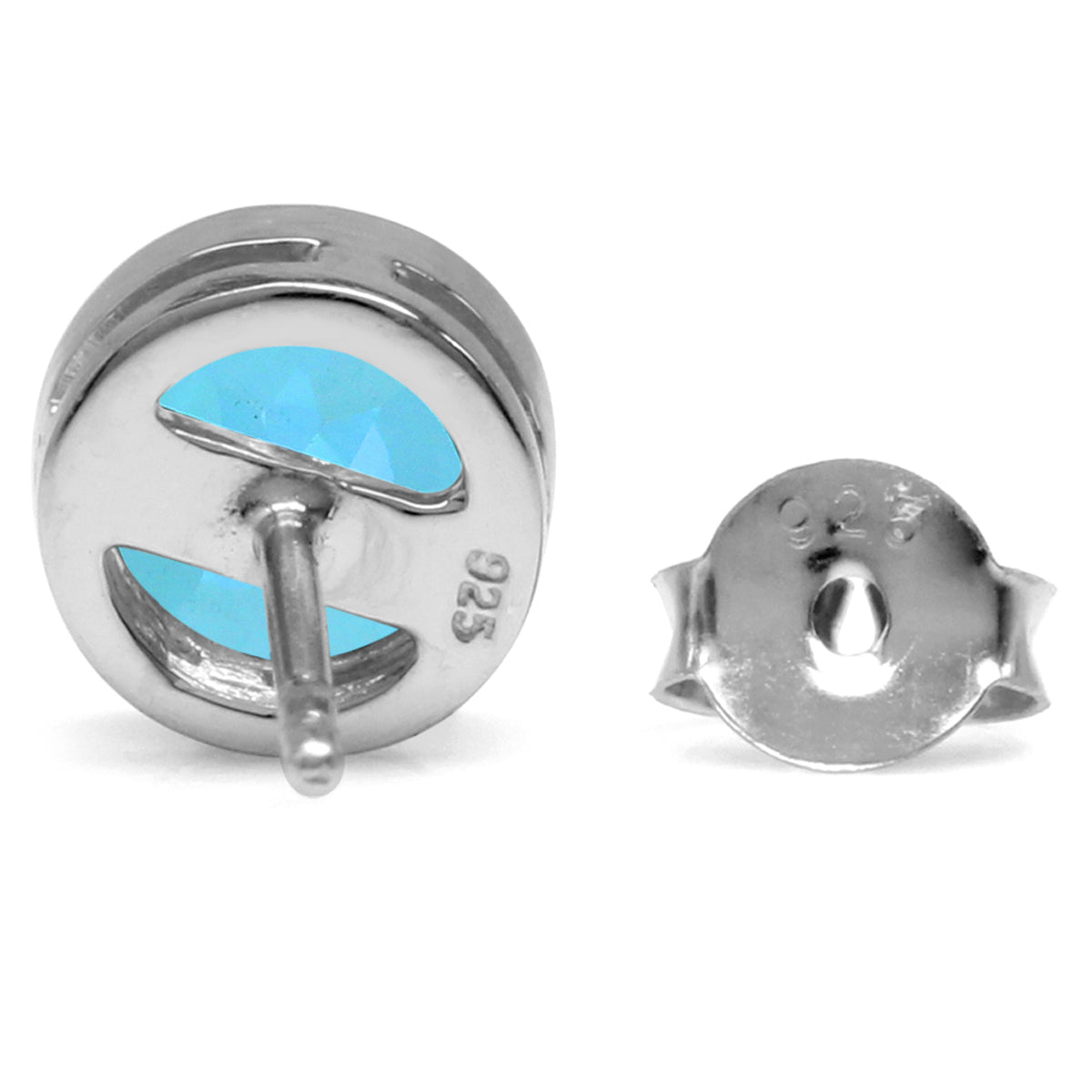 2 CTW 6MM Genuine Round Shape Paraiba Neon Blue Topaz 925 Sterling Silver Bezel Set Stud Gemstone Earrings for Women - Silvershake-store