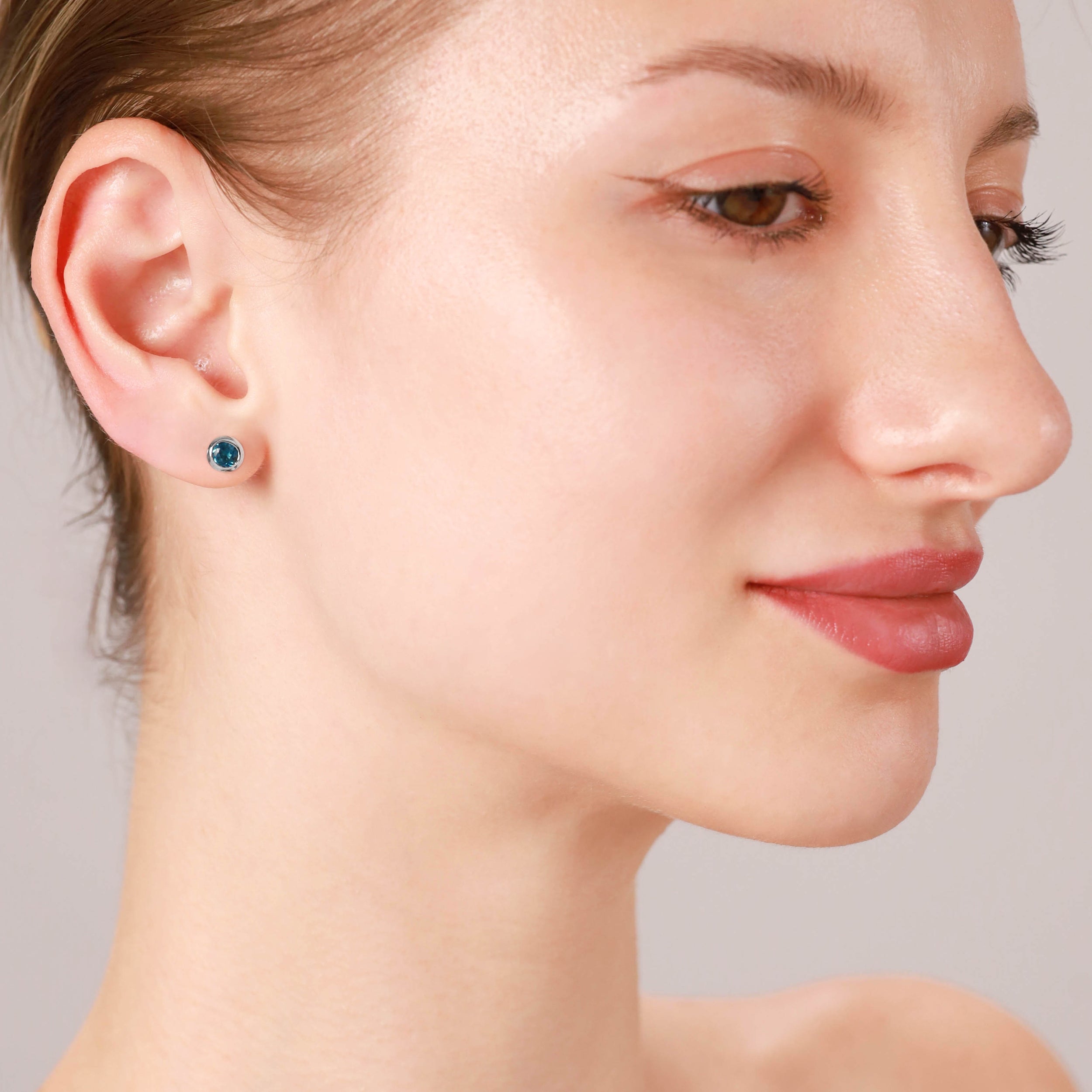 4MM Petite Genuine Round Shape London Blue Topaz 925 Sterling Silver Bezel Set Stud Earrings for Second or Third Hole Unisex Jewelry for Women or Men December Gemstone Birthstone - Silvershake-store