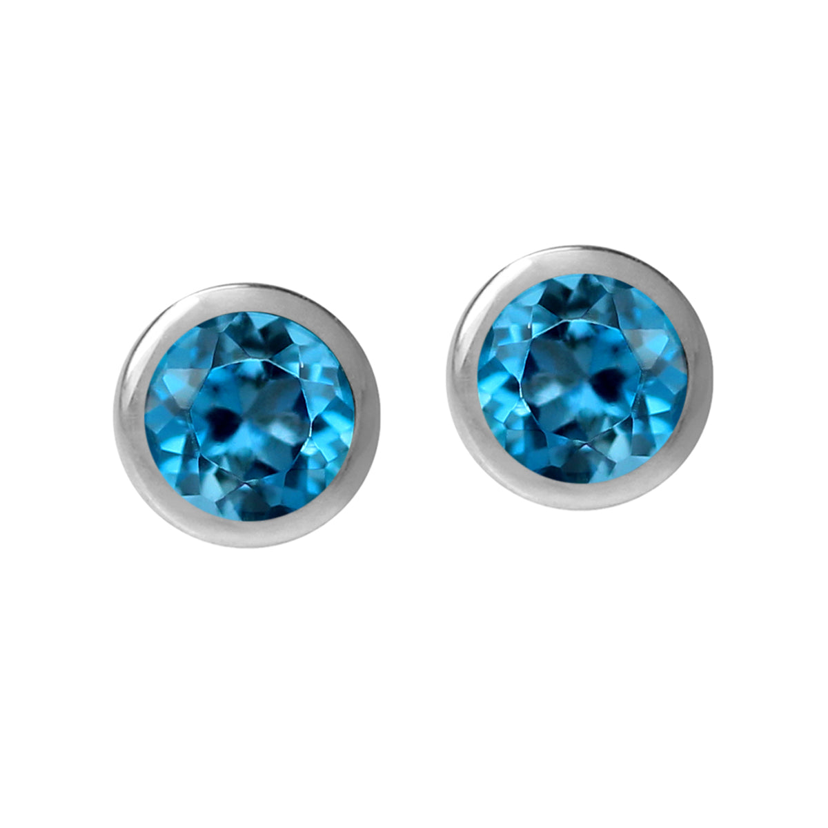 4MM Petite Genuine Round Shape London Blue Topaz 925 Sterling Silver Bezel Set Stud Earrings for Second or Third Hole Unisex Jewelry for Women or Men December Gemstone Birthstone - Silvershake-store