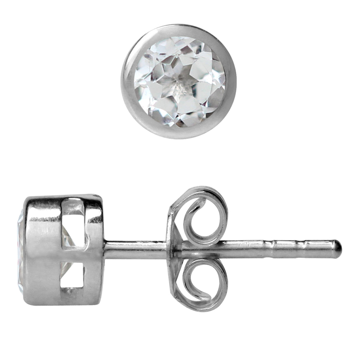 4MM Petite Genuine Round Shape White Topaz 925 Sterling Silver Bezel Set Stud Earrings for Second or Third Hole Unisex Jewelry for Women or Men April Gemstone Birthstone - Silvershake-store