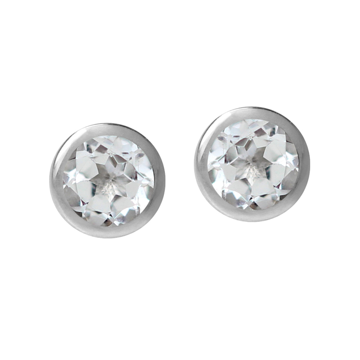 4MM Petite Genuine Round Shape White Topaz 925 Sterling Silver Bezel Set Stud Earrings for Second or Third Hole Unisex Jewelry for Women or Men April Gemstone Birthstone - Silvershake-store