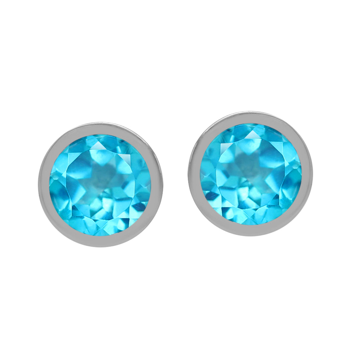 Petite 5MM 1.2 CTW Genuine Round Shape Paraiba Neon Blue Topaz 925 Sterling Silver Bezel Set Stud Gemstone Earrings Jewelry for Women Business Attire - Silvershake-store