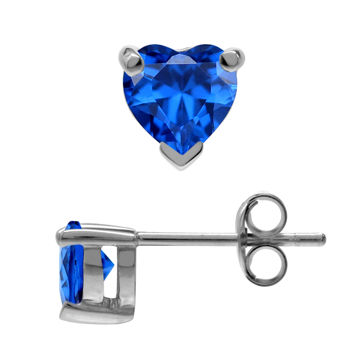 Petite 5MM Created Heart Shape Blue Sapphire 925 Sterling Silver Stud Gemstone Earrings