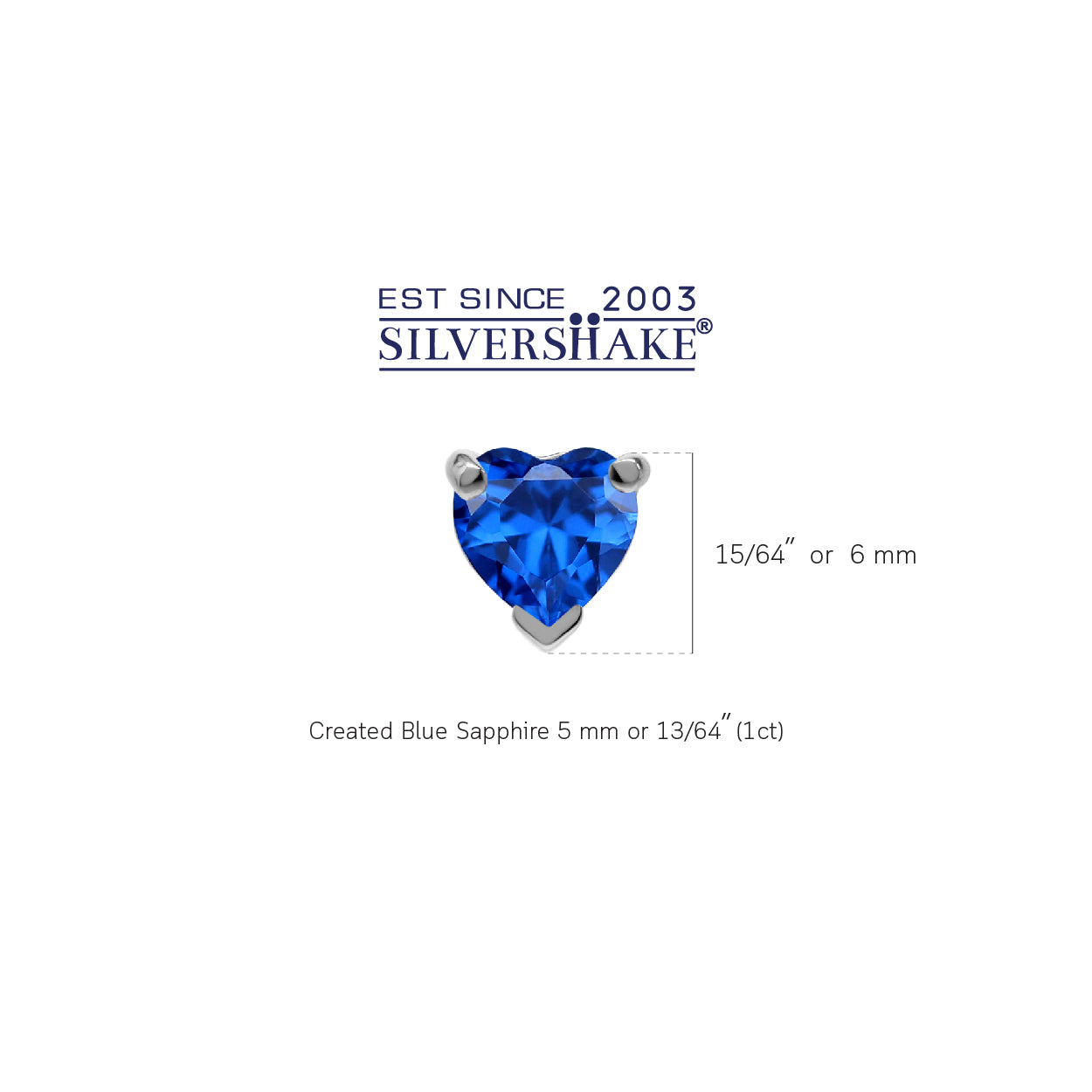 Petite 5MM Created Heart Shape Blue Sapphire 925 Sterling Silver Stud Gemstone Earrings