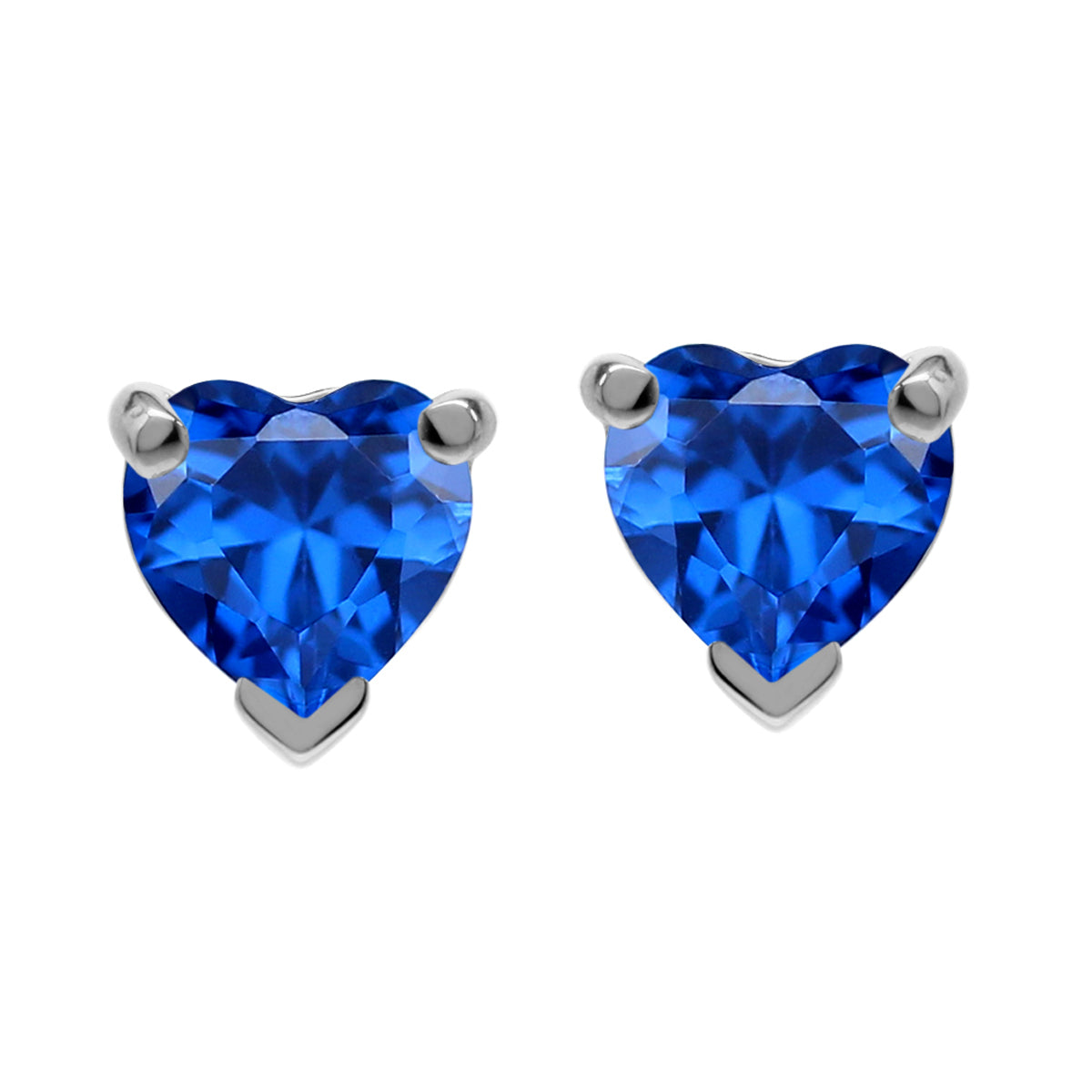 Petite 5MM Created Heart Shape Blue Sapphire 925 Sterling Silver Stud Gemstone Earrings