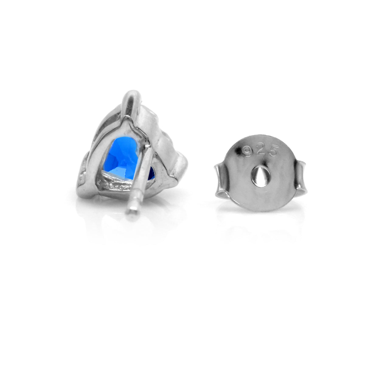 Petite 5MM Created Heart Shape Blue Sapphire 925 Sterling Silver Stud Gemstone Earrings