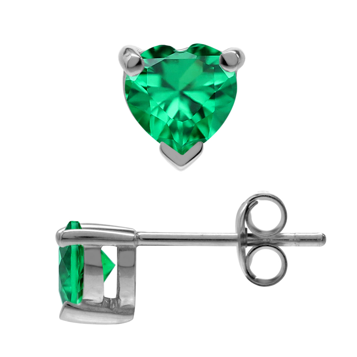 Petite 5MM Created Heart Shape Nano Green Emerald 925 Sterling Silver Stud Gemstone Earrings