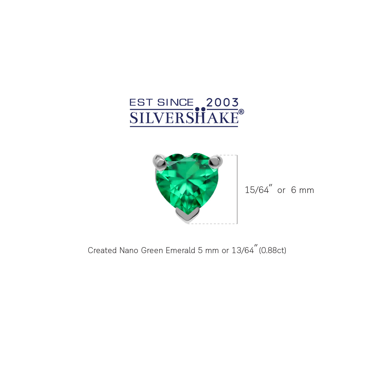 Petite 5MM Created Heart Shape Nano Green Emerald 925 Sterling Silver Stud Gemstone Earrings