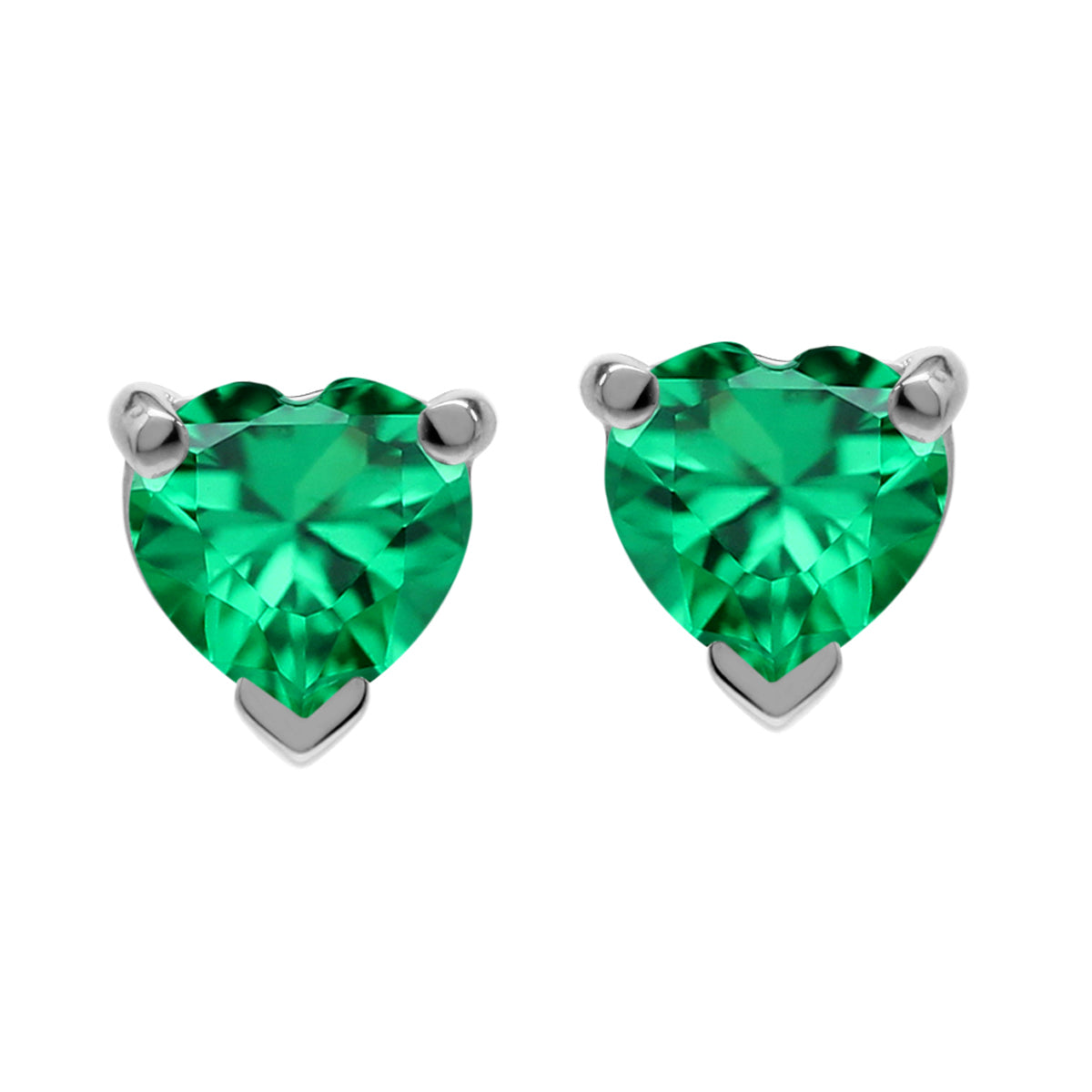 Petite 5MM Created Heart Shape Nano Green Emerald 925 Sterling Silver Stud Gemstone Earrings