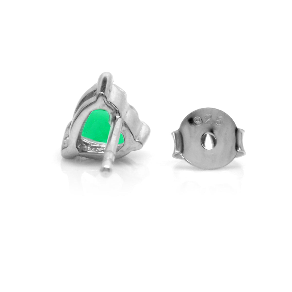 Petite 5MM Created Heart Shape Nano Green Emerald 925 Sterling Silver Stud Gemstone Earrings