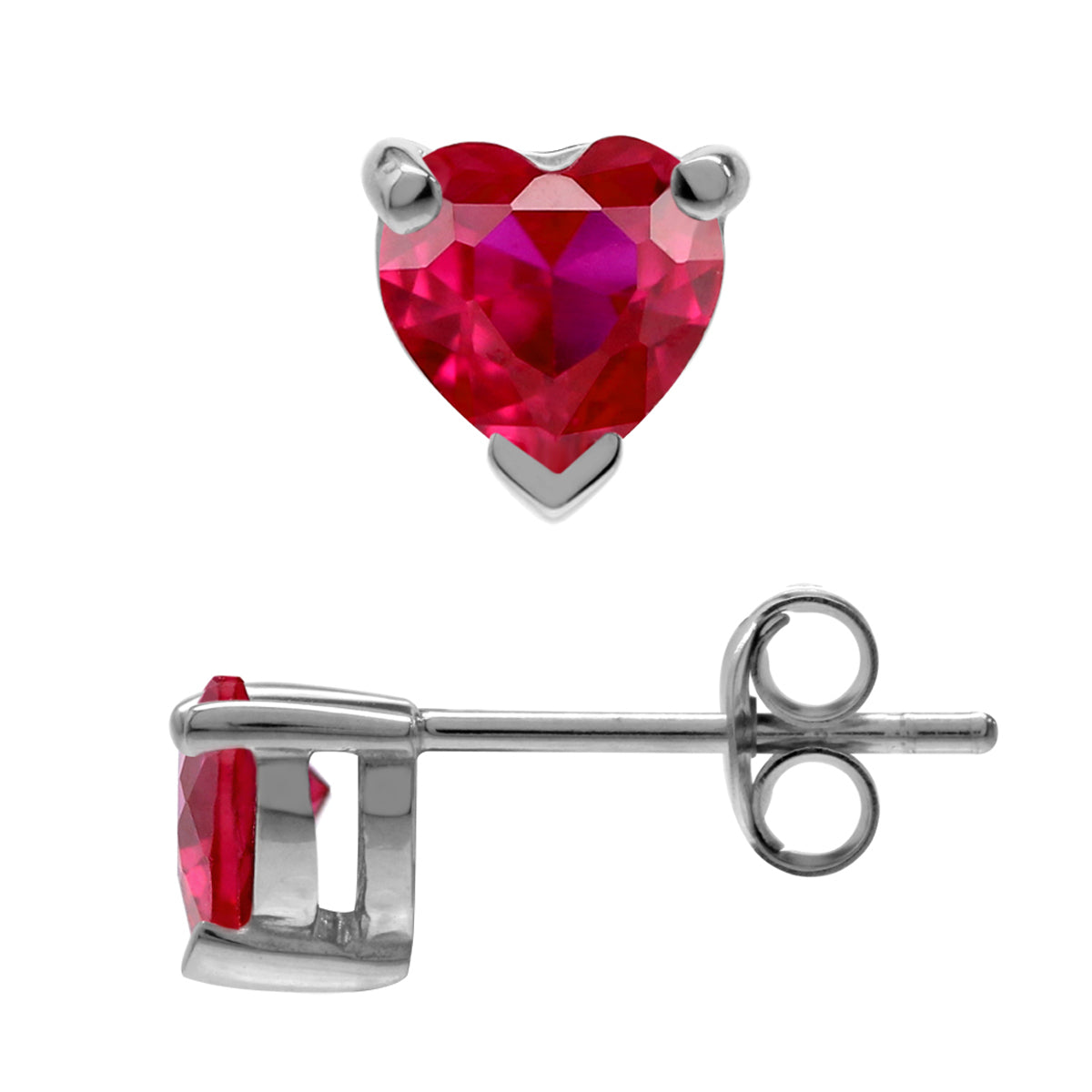 Petite 5MM Simulated Heart Shape Red Ruby 925 Sterling Silver Stud Gemstone Earrings