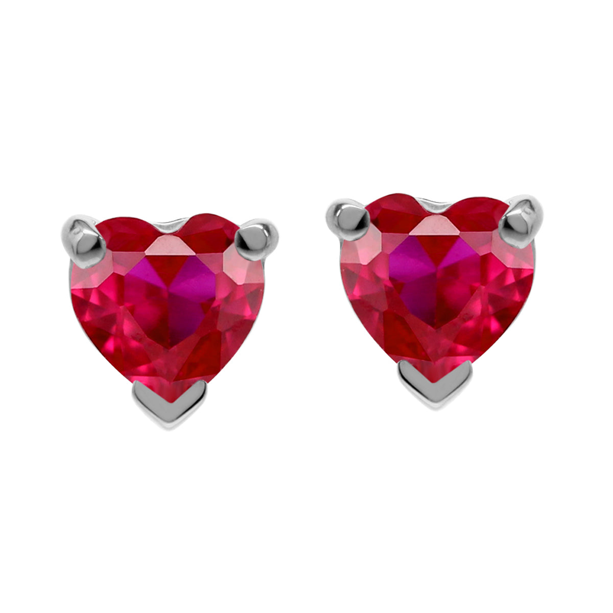 Petite 5MM Simulated Heart Shape Red Ruby 925 Sterling Silver Stud Gemstone Earrings