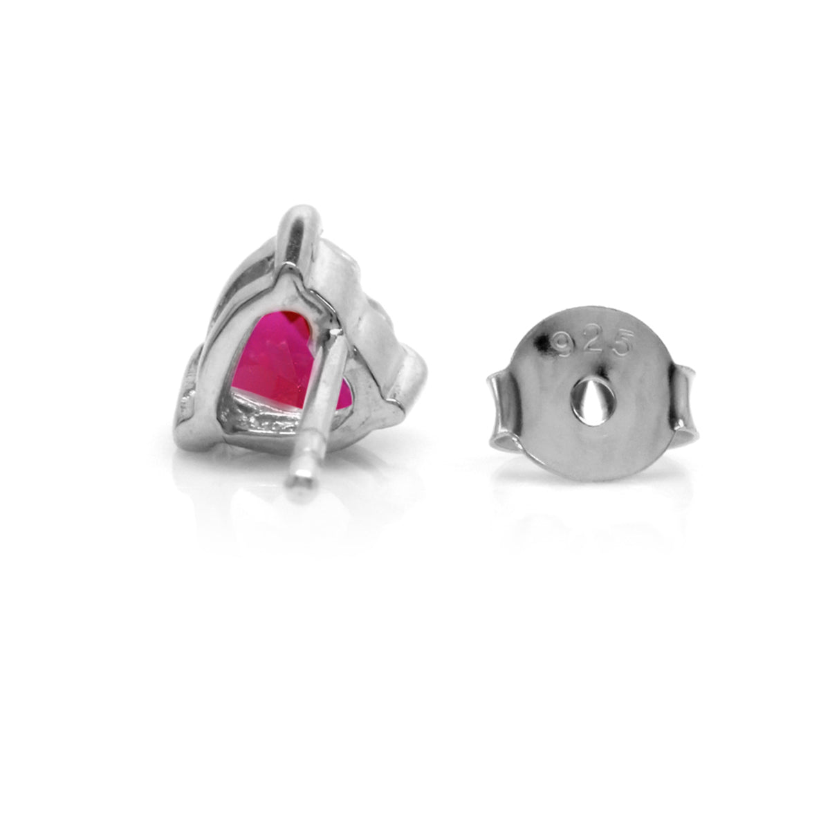 Petite 5MM Simulated Heart Shape Red Ruby 925 Sterling Silver Stud Gemstone Earrings
