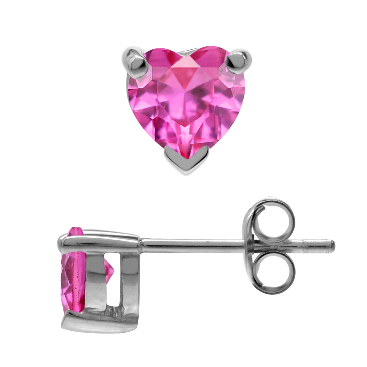 Petite 5MM Created Heart Shape Pink Tourmaline 925 Sterling Silver Stud Gemstone Earrings