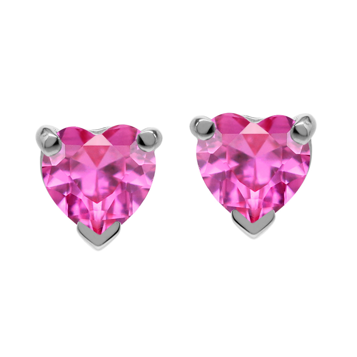 Petite 5MM Created Heart Shape Pink Tourmaline 925 Sterling Silver Stud Gemstone Earrings