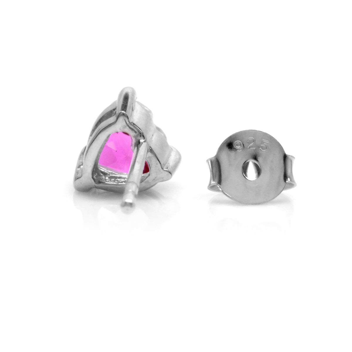 Petite 5MM Created Heart Shape Pink Tourmaline 925 Sterling Silver Stud Gemstone Earrings